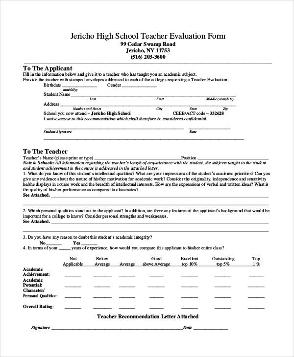 FREE 20 Sample Teacher Evaluation Forms In PDF MS Word
