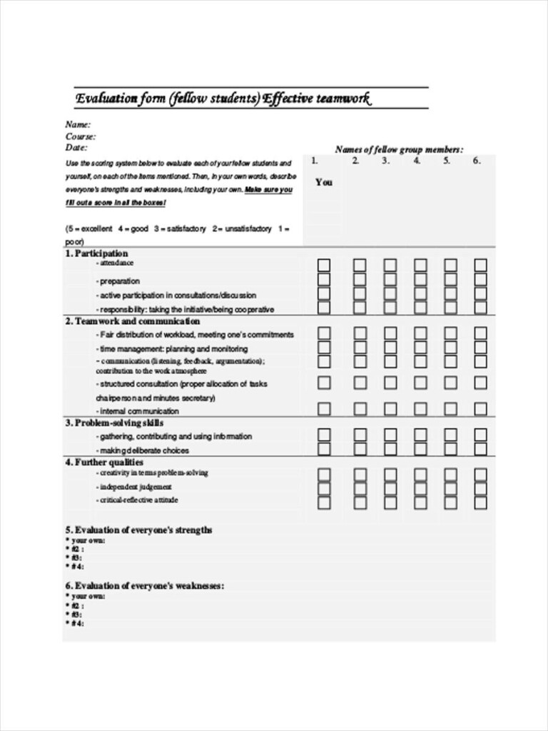 FREE 20 Team Evaluation Forms In PDF Ms Word Excel