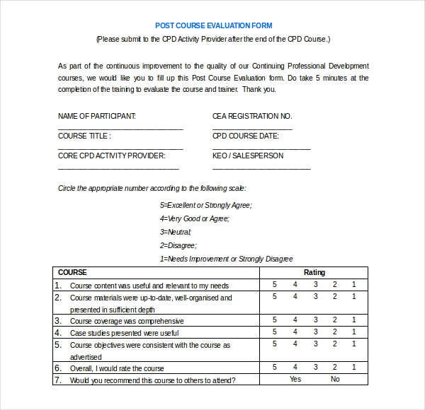 FREE 25 Sample Course Evaluation Forms In PDF Word Excel