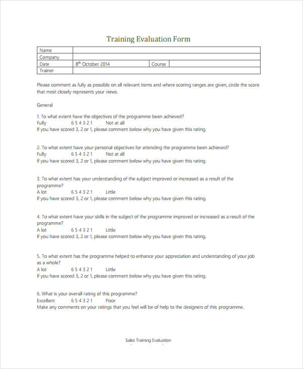 FREE 25 Sample Training Evaluation Forms In PDF MS Word