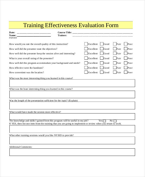 FREE 26 Training Evaluation Forms In PDF