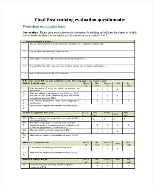 FREE 28 Training Evaluation Forms In PDF MS Word