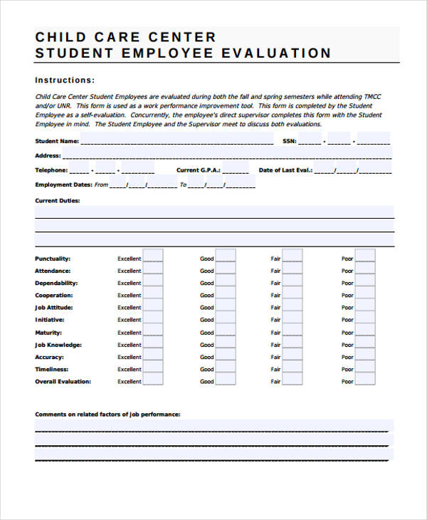 FREE 29 Sample Employee Evaluation Forms In PDF MS Word Excel