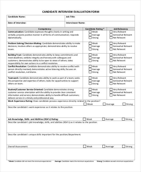 FREE 31 Interview Evaluation Forms In PDF MS Word Excel