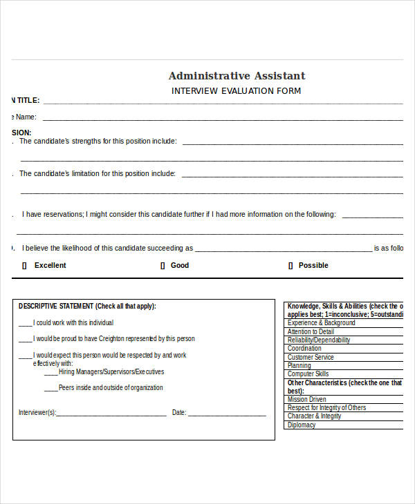 FREE 31 Interview Evaluation Forms In PDF MS Word Excel FREE 31 Interview Evaluation Forms In PDF MS Word Excel