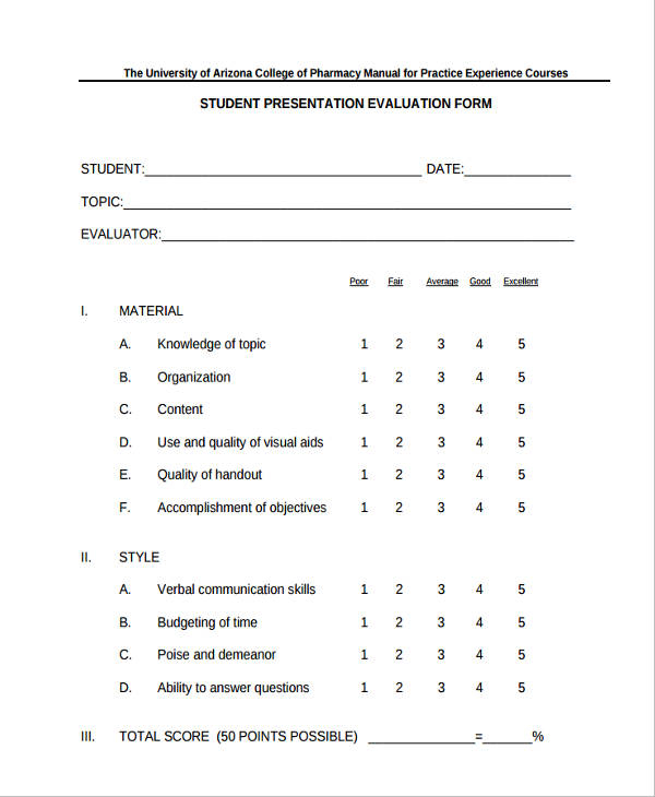 FREE 37 Presentation Evaluation Forms In PDF Ms Word Excel