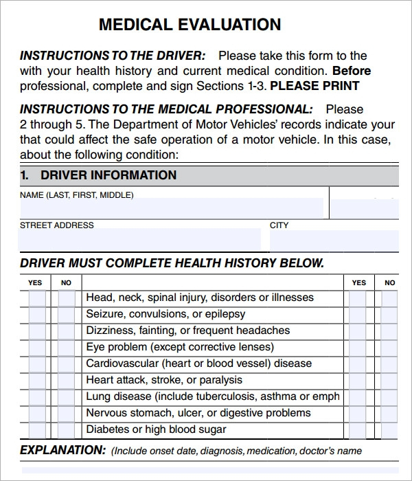 FREE 5 Sample Medical Evaluation Templates In PDF
