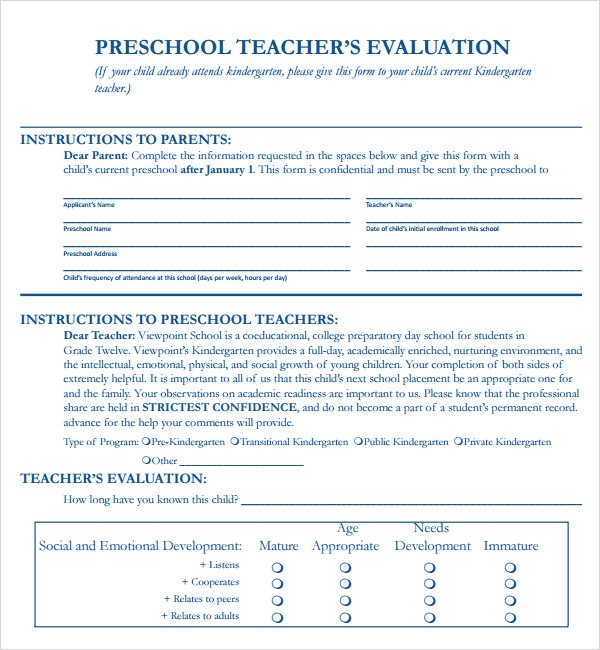 FREE 5 Sample Teacher Evaluation Forms In PDF