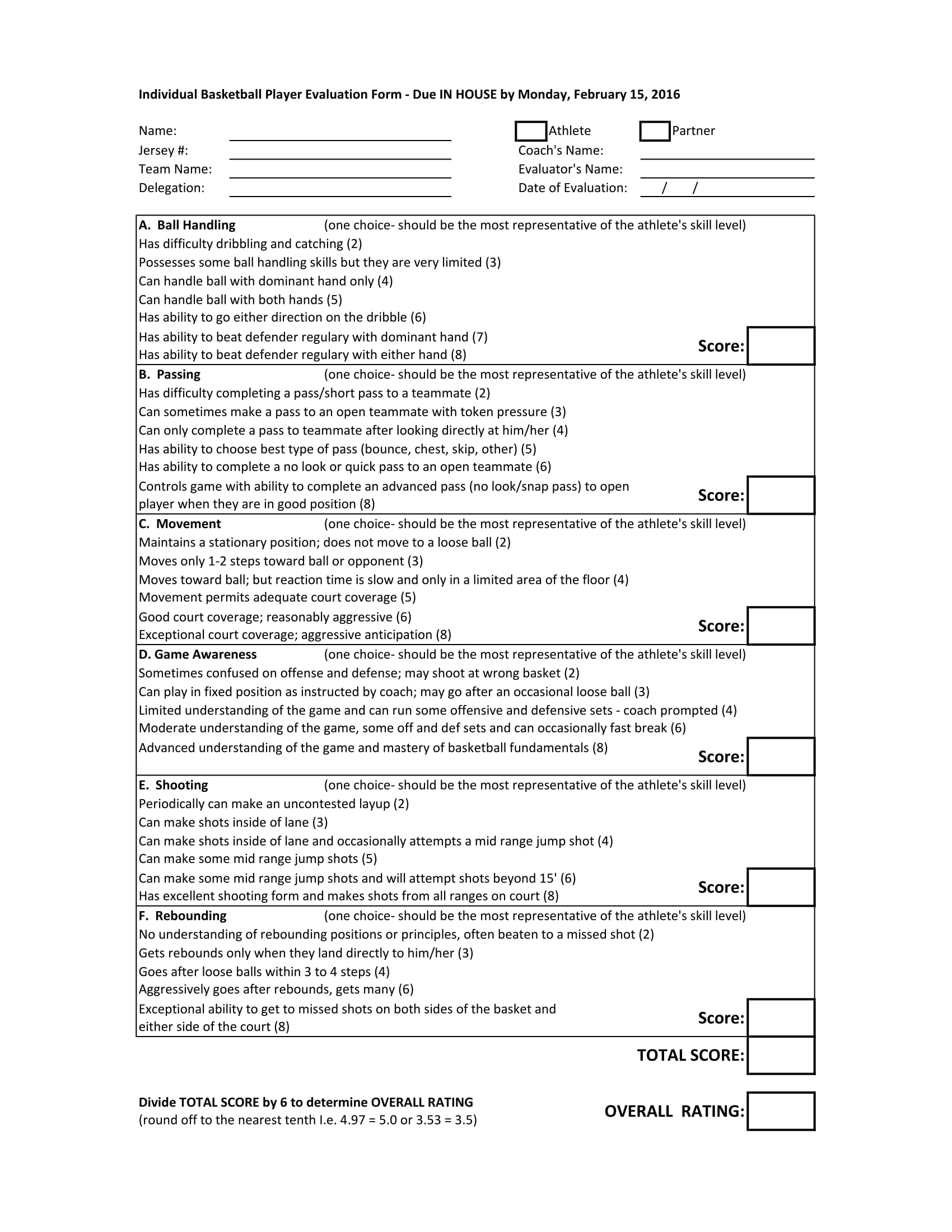 FREE 5 Varieties Of Sports Evaluation Forms In PDF