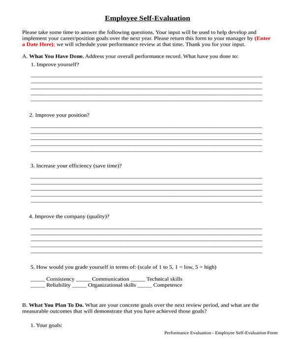 FREE 6 Employee Self Evaluation Forms In PDF MS Word Excel
