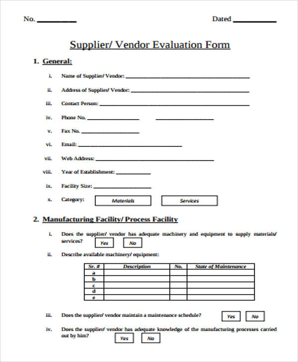FREE 6 Sample Supplier Evaluation Forms In MS Word PDF
