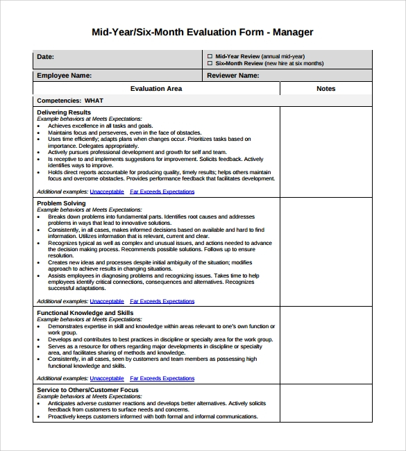 Supervisor Performance Evaluation Form EvaluationForm