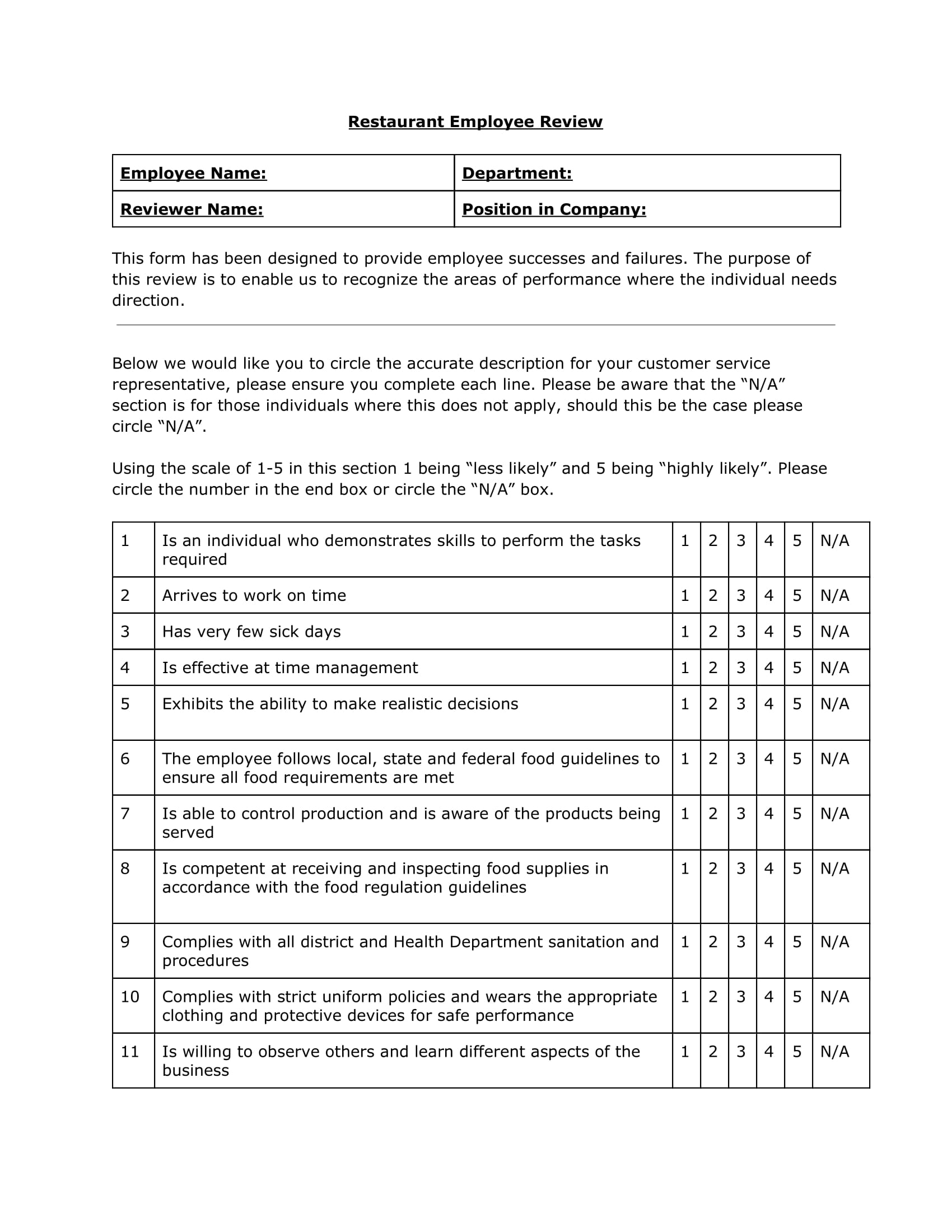 FREE 7 Chef Evaluation Forms In PDF MS Word Excel