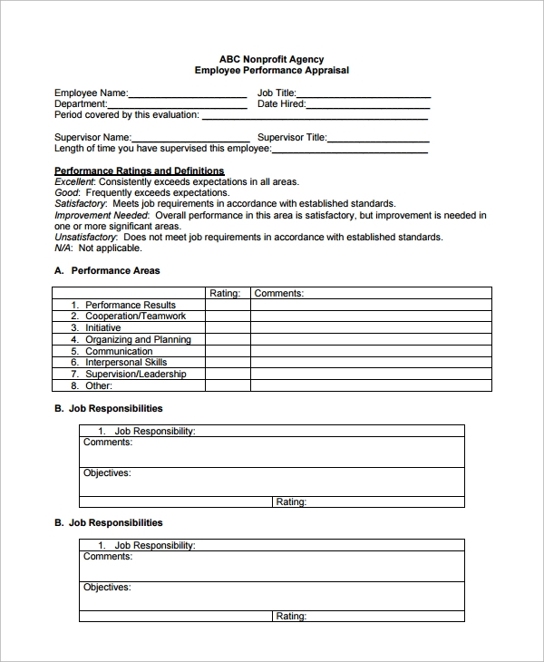 FREE 7 Employee Performance Evaluation Templates In MS Word PDF