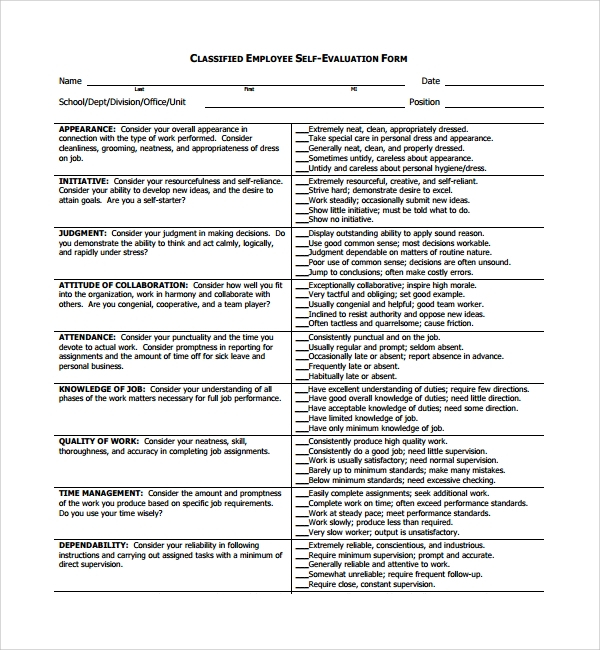 FREE 7 Employee Self Evaluation Forms In PDF FREE 7 Employee Self Evaluation Forms In PDF