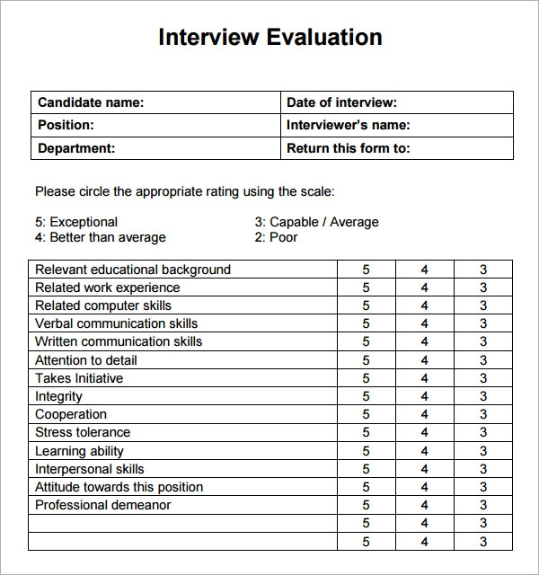 FREE 7 Interview Evaluation Samples In PDF MS Word
