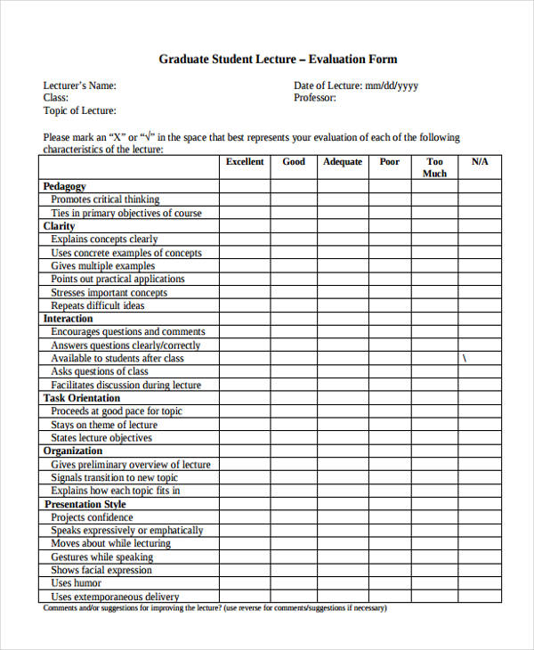 FREE 7 Lecture Evaluation Forms In PDF MS Word FREE 7 Lecture Evaluation Forms In PDF MS Word