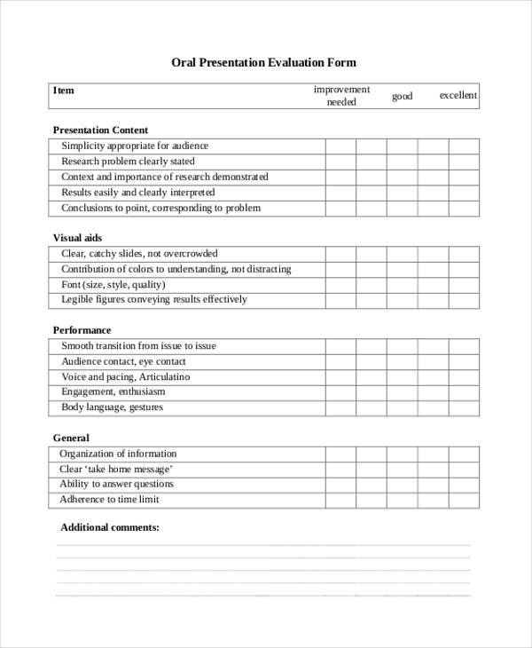 FREE 7 Oral Presentation Evaluation Forms In PDF MS Word