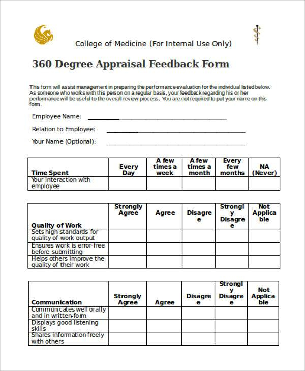 FREE 7 Sample 360 Degree Feedback Forms In PDF MS Word
