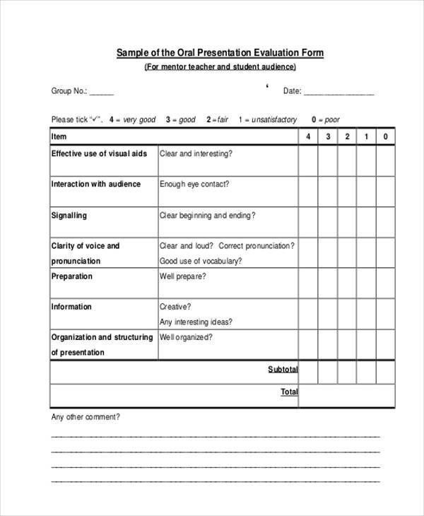 FREE 7 Sample Oral Presentation Evaluation Forms In PDF MS Word