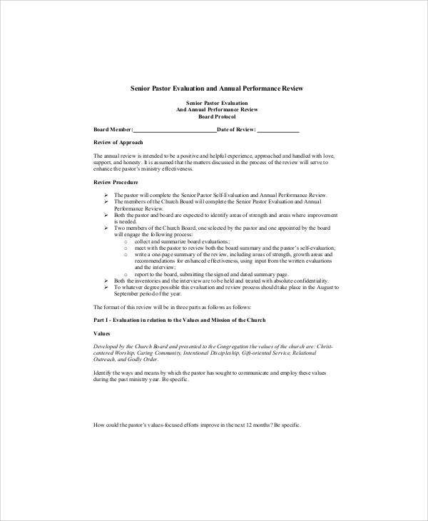FREE 7 Sample Pastor Evaluation Forms In MS Word PDF