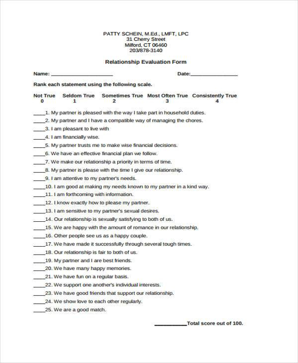 FREE 7 Sample Relationship Evaluation Forms In PDF MS Word