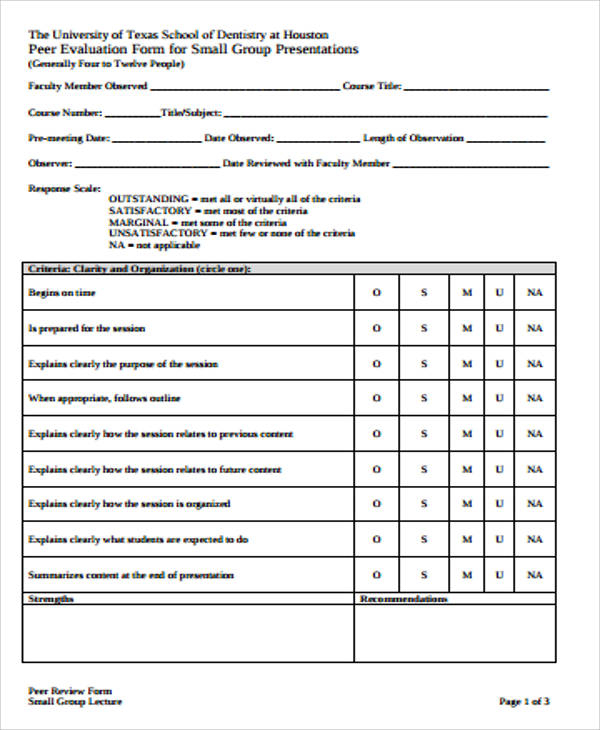 FREE 7 Sample Small Group Evaluation Forms In MS Word PDF