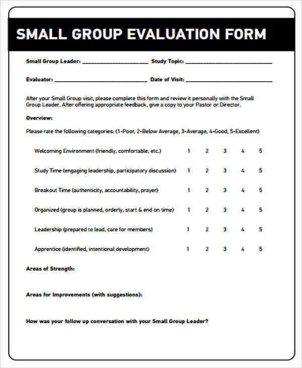 FREE 7 Sample Small Group Evaluation Forms In MS Word PDF
