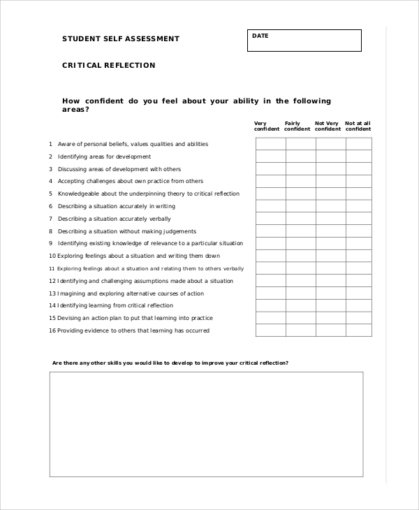 FREE 7 Sample Student Self Assessment Templates In PDF MS Word