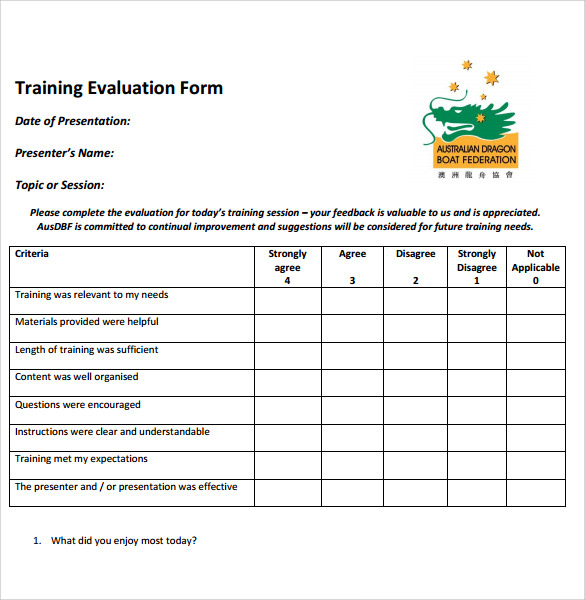 FREE 7 Training Evaluation Forms In PDF Word