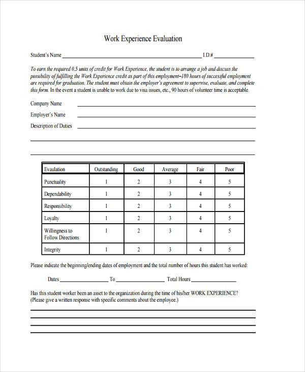 FREE 7 Work Evaluation Form Samples In PDF