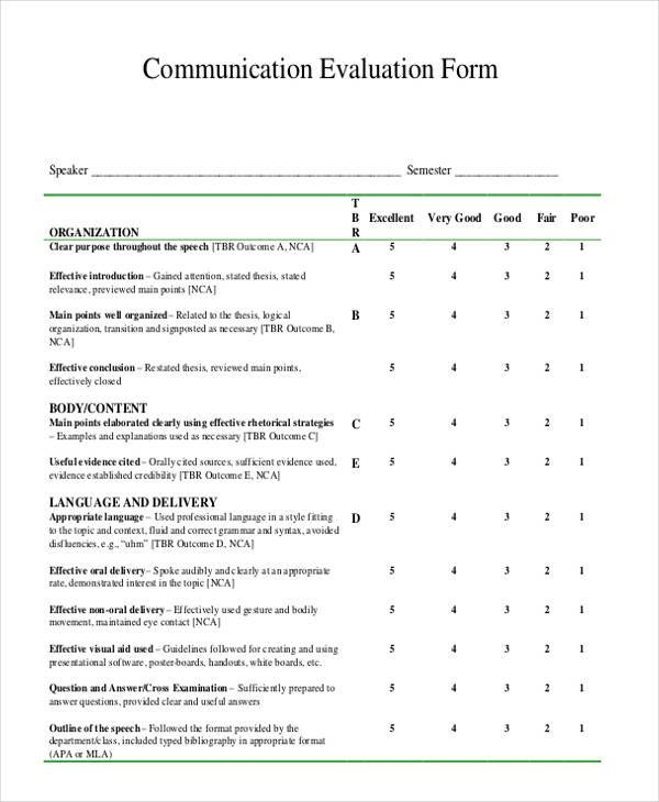 FREE 8 Communication Evaluation Forms In PDF MS Word