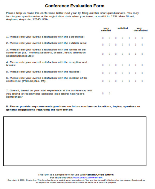 FREE 8 Sample Conference Evaluation Forms In MS Word