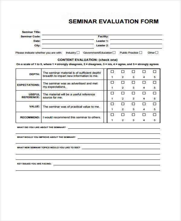 FREE 8 Seminar Evaluation Forms In PDF MS Word