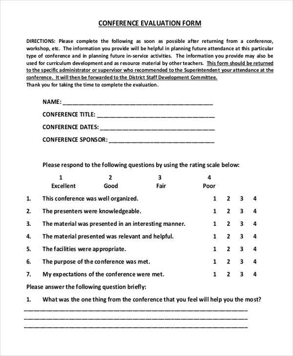 FREE 9 Conference Evaluation Forms In MS Word PDF Excel