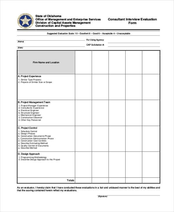 FREE 9 Interview Evaluation Form Samples In PDF MS Word Excel