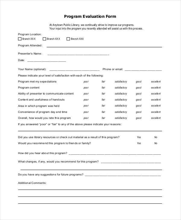 FREE 9 Program Evaluation Forms In MS Word PDF Excel