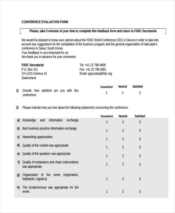 FREE 9 Sample Conference Feedback Forms In PDF MS Word