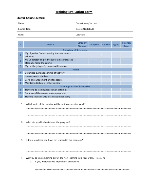 FREE 9 Sample Employee Evaluation Forms In PDF MS Word