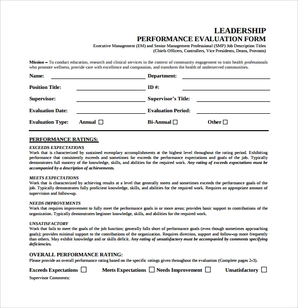 FREE 9 Sample Leadership Evaluation Forms In MS Word PDF