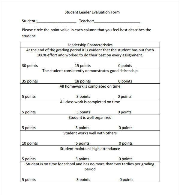 FREE 9 Sample Leadership Evaluation Forms In MS Word PDF