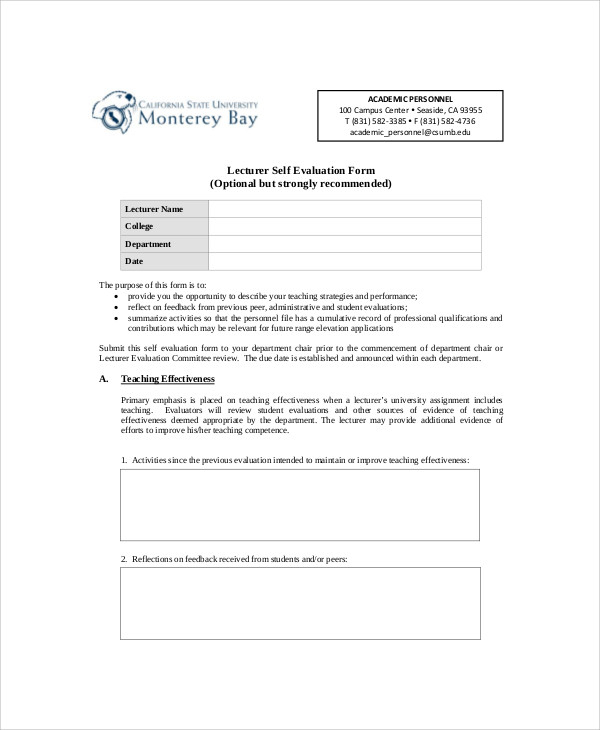 FREE 9 Sample Lecture Evaluation Forms In MS Word PDF