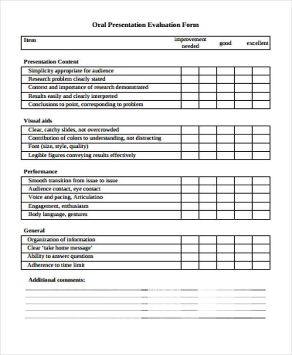 FREE 9 Sample Presentation Evaluation Forms In MS Word PDF