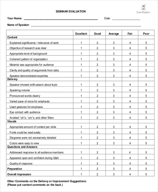 FREE 9 Sample Seminar Evaluation Forms In MS Word PDF FREE 9 Sample Seminar Evaluation Forms In MS Word PDF