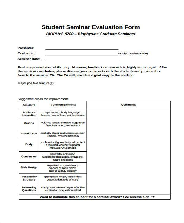 FREE 9 Sample Seminar Evaluation Forms In PDF MS Word