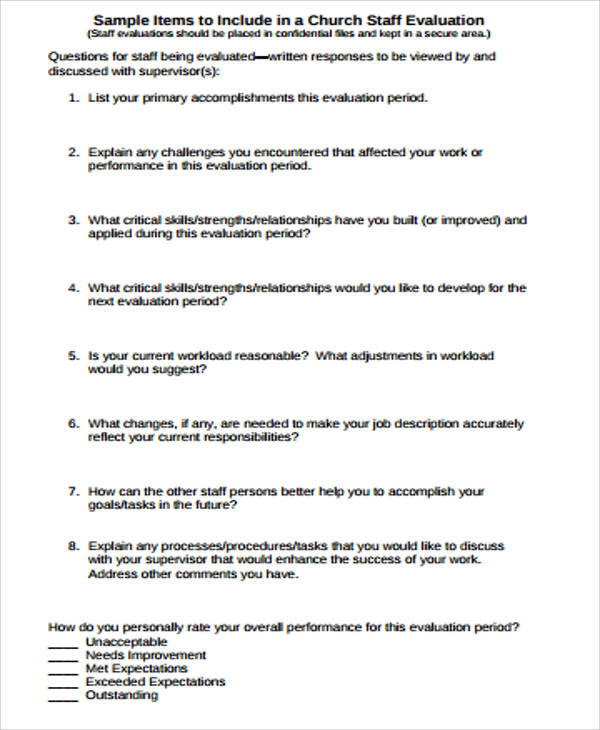 FREE 9 Sample Staff Evaluation Forms In MS Word PDF