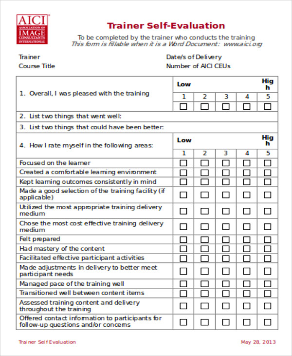 FREE 9 Sample Trainer Evaluation Forms In MS Word PDF
