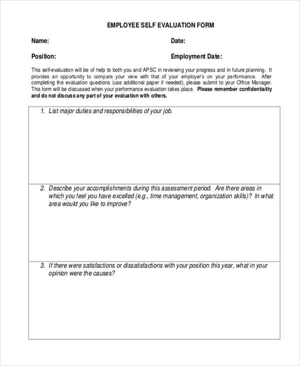 FREE 9 Self Evaluation Sample Form Samples In PDF MS Word