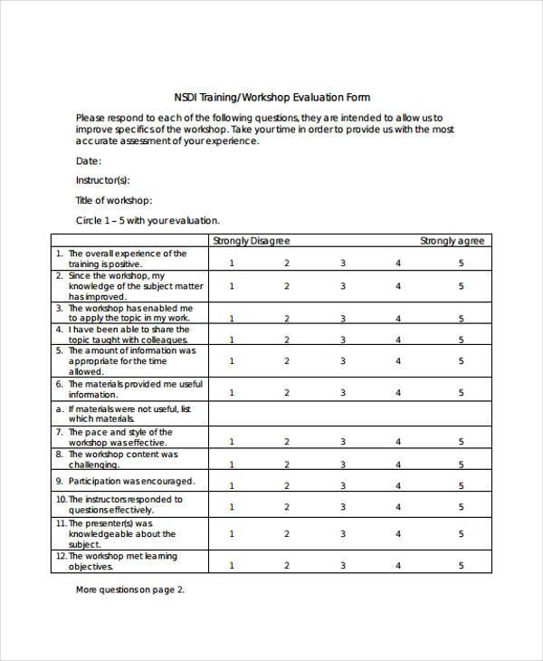 FREE 9 Training Evaluation Forms In PDF MS Word