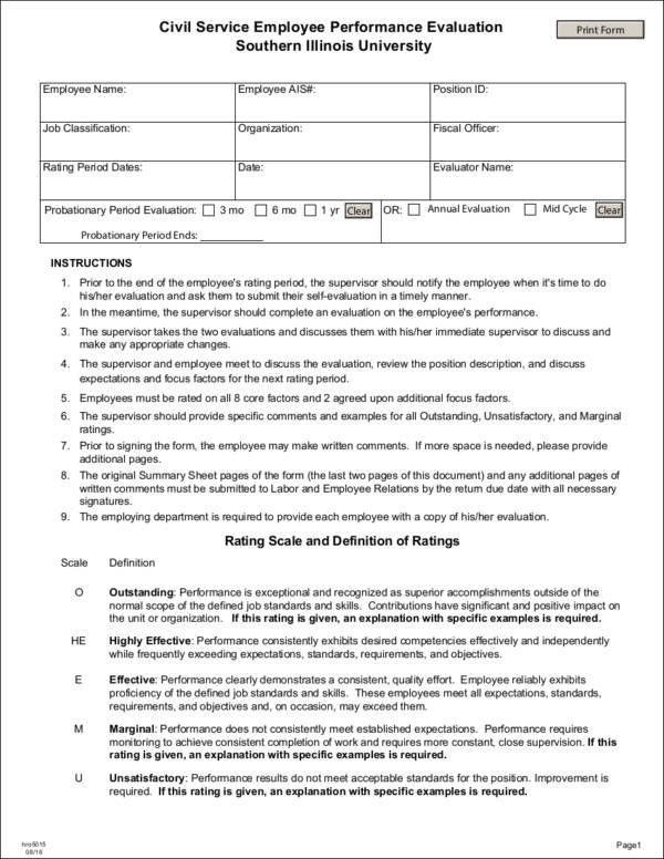 FREE 9 Work Evaluation Form Samples Templates In PDF MS Word